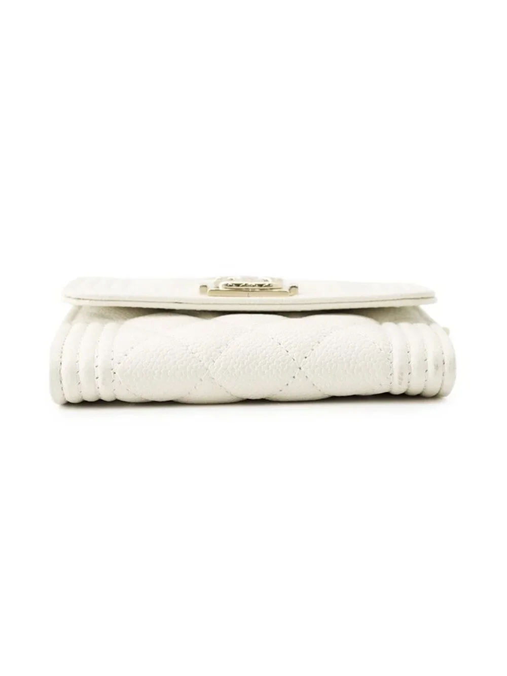Chanel Chain Wallet Boy Quilted CC Logo Mini Caviar Leather White Shoulder